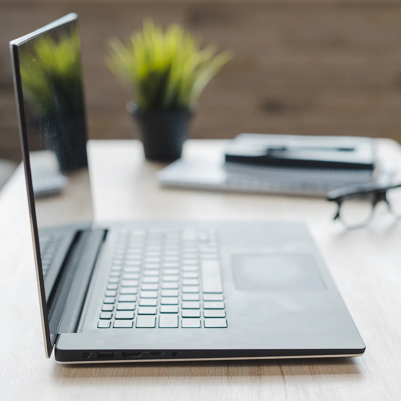 Open laptop on a desk